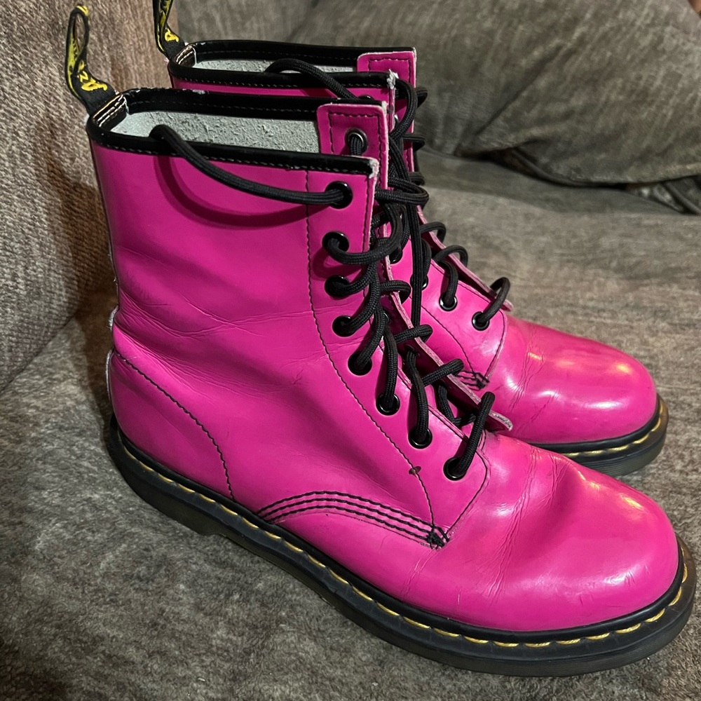 Dr. Martens Hot Pink - 1460 PATENT LEATHER LACE UP BOOTS Size 10 US